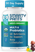 SmartyPants Multivitamin for Men, Organic Gummies: Probiotics, CoQ10, Methylfolate, Omega 3 (ALA), Vitamin D3, C, Vitamin B12, B6, A, K & Zinc for Immune Support, Biotin, 120 Gummies (30 Day Supply)