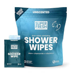 Super Fresh Body Wipes, Large Unscented Shower Wipe for Adults Men Women Kids, Personal Hygiene Cleansing Cloth Enriched with Aloe and Vitamin E, Individually Wrapped 10 Pack, Travel Essentials