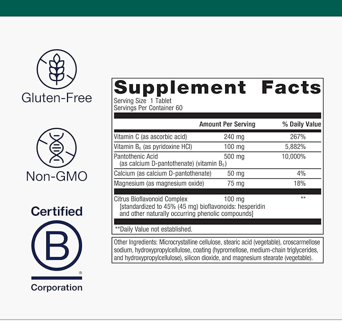 Metagenics Cortico-B5B6 - Adrenal Hormone & Energy Support with Vitamin B5, B6, Vitamin C, Magnesium & Calcium - Non-GMO, Gluten-Free, Vegetarian - GMP Certified Facility - 60 Tablets
