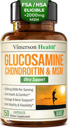 Glucosamine Chondroitin MSM Supplement – 3-in-1 Joint Supplements for Men and Women w/Glucosamine Sulfate 1500mg, Chondroitin Sulfate 1200mg & MSM 2000mg for Joint Health – FSA Eligible 150 Caps