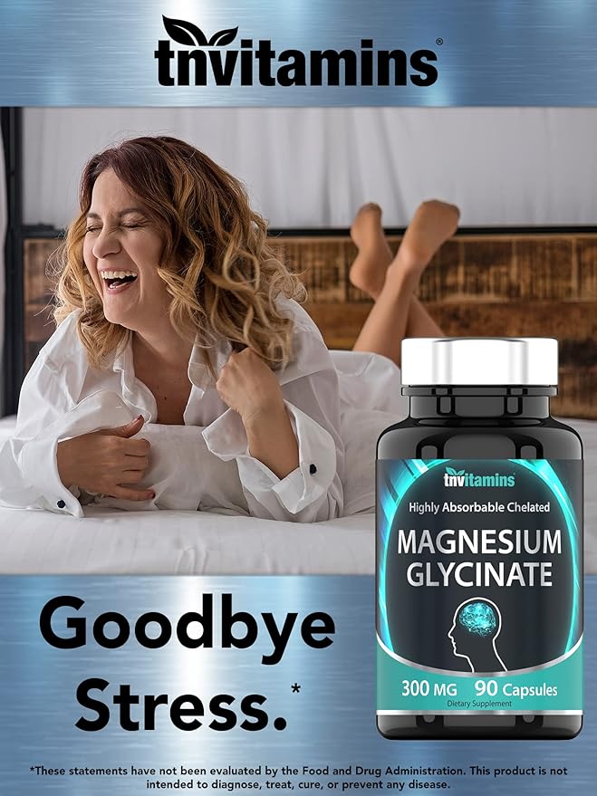 tnvitamins Magnesium Glycinate 300mg, 90 Capsules | High Absorption Chelated Magnesium for Sleep, Calm & Muscle Support* | Non-GMO, Gentle, Non-Laxative | TNVitamins