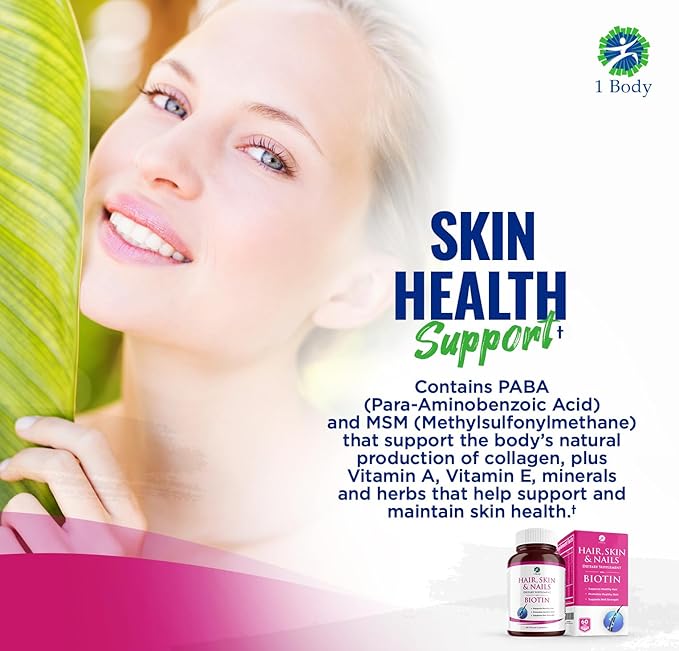 1 Body Hair Skin Nails Growth Vitamin with Biotin - Complete Formula for Men & Women - 2 Pack