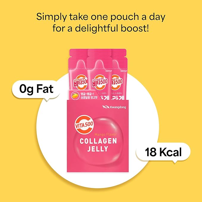 KWANGDONG Vita500 Mango Collagen Peptides Korean Jelly Stick with Vitamin C | Marine Collagen for Hair, Skin, Nails, Beauty, Joints, Minerals & Antioxidants Support | Convenient Daily Sticks 15 Pack