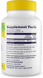 Healthy Origins® CoQ10 600 mg – Natural Trans-Isomer Ubiquinone – Yeast Fermented, Supports Heart Health & Cellular Energy – Non-GMO 30 Softgels
