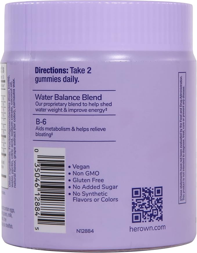 her own Debloat Gummy, Bloating and Gas Relief, Helps Reduce Water Retention, Supports Energy, with Apple Cider Vinegar and Dandelion, Gluten and Soy Free, Vegan, 60 Gummies, 60 Servings