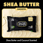 DUDE Wipes Shea BUTTer Flushable Wipes - Extra-Large Adult Wet Wipes - 6 Pack (288 Count) - Infused with Coconut Oil, Vitamin E, and Aloe - Septic and Sewer Safe