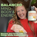 Ginkgo Biloba and Turmeric Curcumin Supplement with Black Pepper & Organic Tumeric – Natural Turmeric Supplement for Focus, Memory, Joint & Brain Health – 120 Vegan Ginko Biloba Capsules with Curcuma