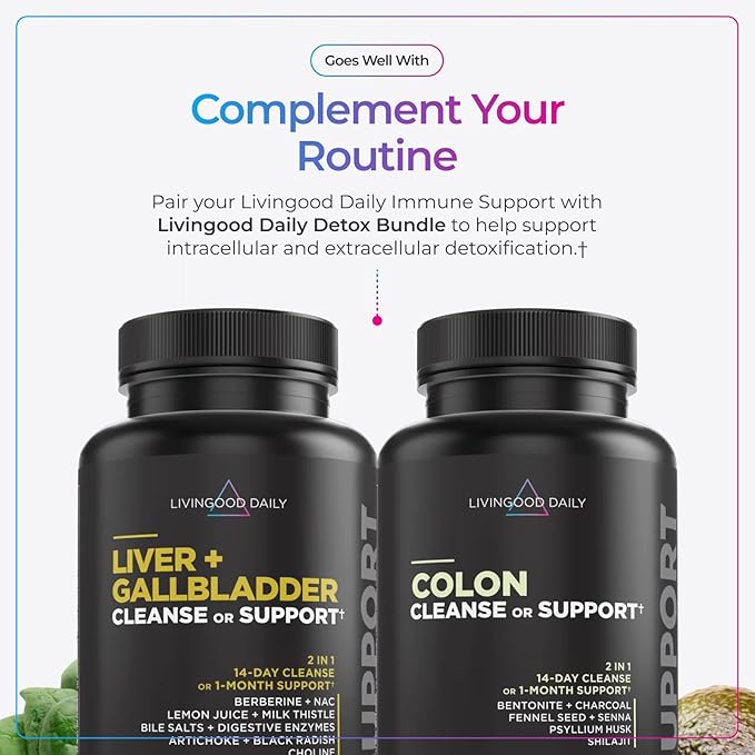 Livingood Daily Immune Support Supplement, 4-in-1 Formula with Oregano Oil, Monolaurin, L Lysine & Quercetin, Gut & Digestive Health, Gluten Free, Vegan, Non GMO, Allergen Free, 120 Capsules