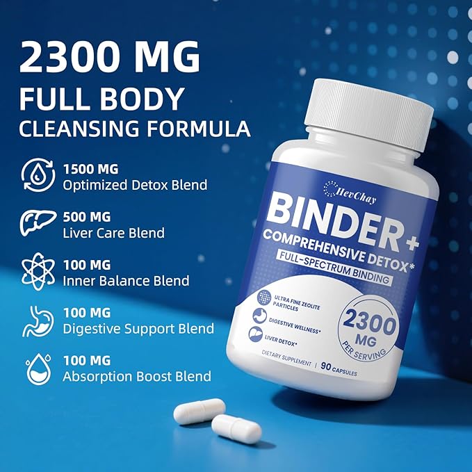2300 MG Detox Binder Supplement – All-in-1 Detox Binder, Activated Charcoal, Zeolite, Bentonite Clay – Liver & Gut Detox Cleanse, Toxin Flush, Digestive, Max Absorption, 90 Vegan Capsules