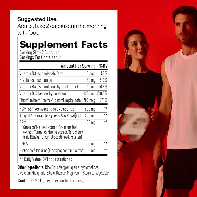 Mdrive Prime - Men's T-Support Supplement, Max Energy, Focus & Lean Muscle, KSM-66 Ashwagandha, S7 Nitric Oxide Booster, Bioperine and DHEA,15 Servings, 30 Count
