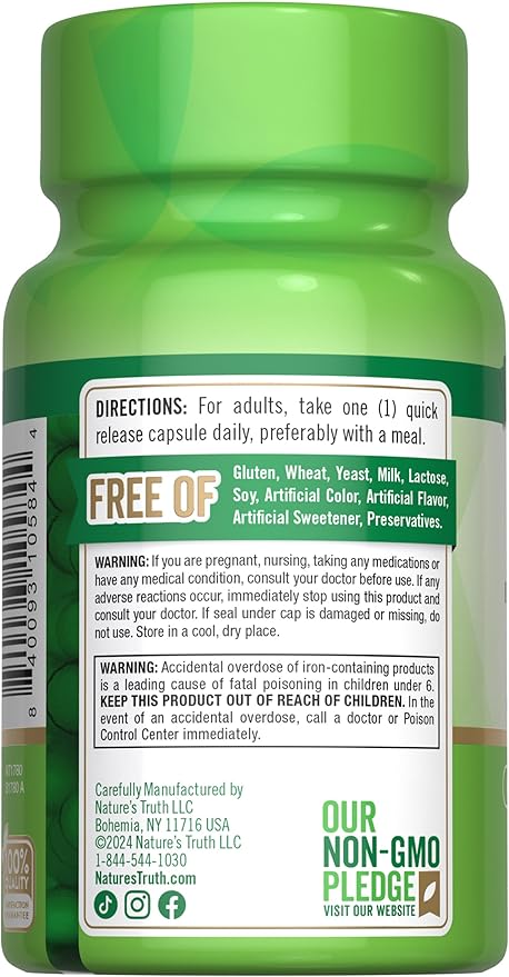 Nature's Truth Iron Supplement for Women & Men | 28 mg | 90 Capsules | Iron Bisglycinate | Non-GMO, Gluten Free