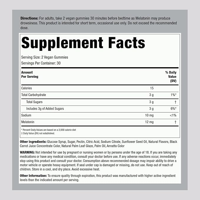 Piping Rock Melatonin Gummies 12mg | 60 Count | Maximum Strength Supplement for Adults | Berry Flavor | Vegan, Non-GMO, Gluten Free