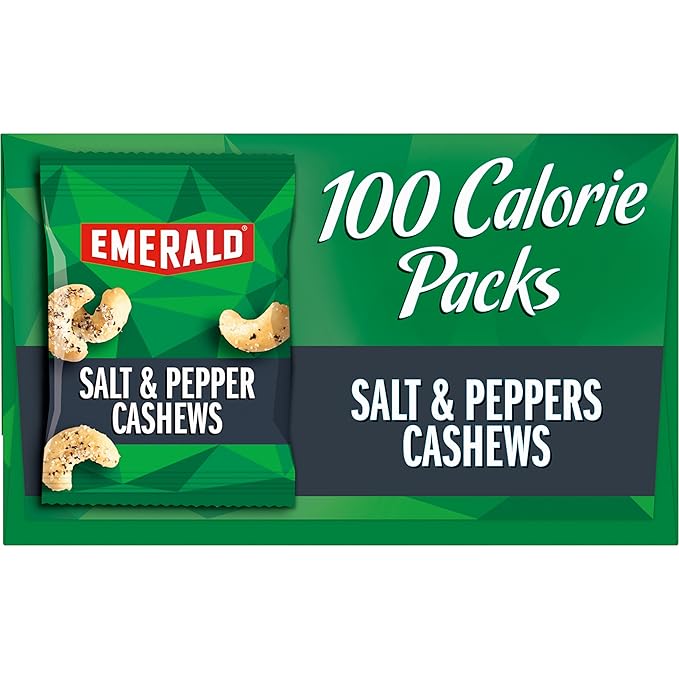 Emerald Nuts, Salt & Pepper Cashews, 100 Calorie Packs, 7 Count, 4.34 Oz (Pack of 4)