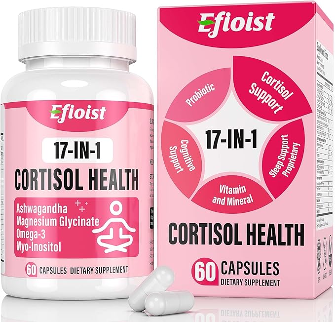 Cortisol Reducer, 17-in-1 Cortisol Supplement for Women, Hormone Harmony for Women with Ashwagandha, Rhodiola Rosea, Magnesium Glycinate, Omega-3, for Mood, Focus, Sleep Support, 60 Capsules