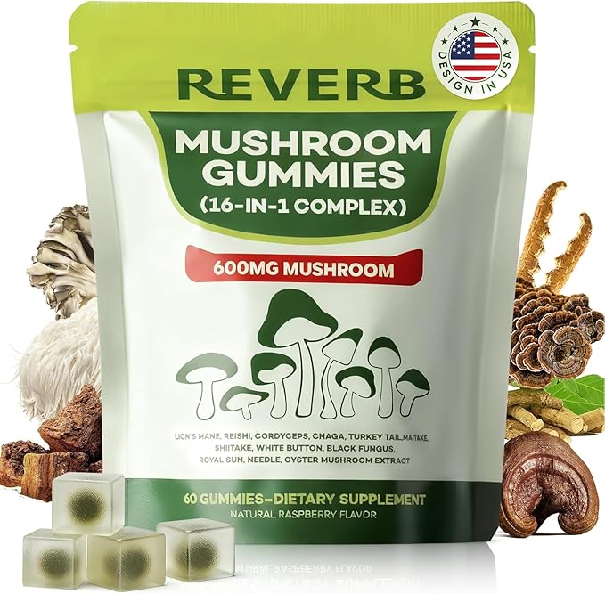 Mushroom Gummies 16-In-1 Mushroom Blend With Ashwagandha Gummies For Brain Health,Cognitive, Memory & Focus,Energy 0g Added Sugar Mushroom Supplement Lions Mane,Reishi,Cordyceps,Turkey Tail,Chaga (60)