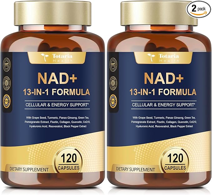 Totaria (2 Packs) NAD Supplement for Women Men with nicotinamide riboside resveratrol,Quercetin, Betaine Boost NAD+ Levels NAD Plus Supplement for Anti Aging, Energy, Immune, Focus 120 Capsules
