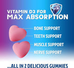 Calcium Supplement Gummies - Sugar Free Calcium Gummy with Vitamin D3 for Best Absorption - Supports Immune Health, Bones & Teeth - Nature's Calcium Chews for Women & Men - Berry Flavor - 60 Gummies