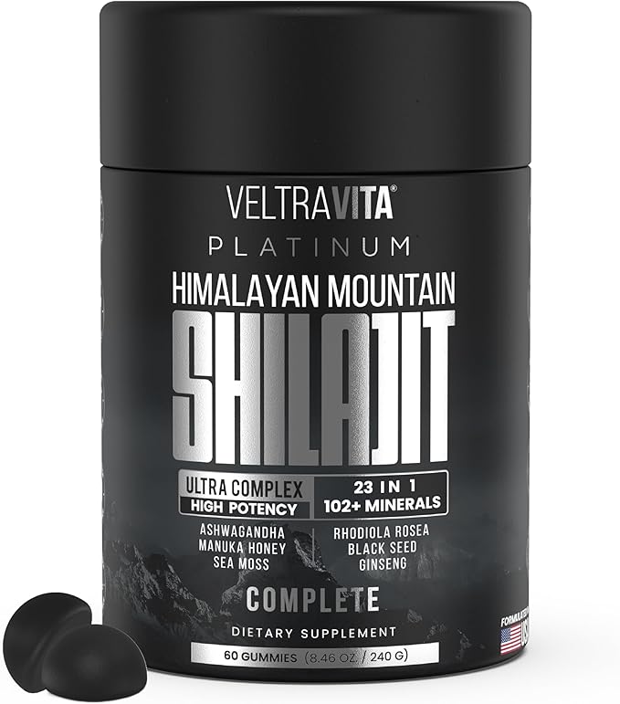 Himalayan Shilajit Gummies, 23-in-1 with Sea Moss, Ashwagandha, Tongkat Ali, Black Seed Oil & Rhodiola Rosea, Lab Tested, 60 Gummies