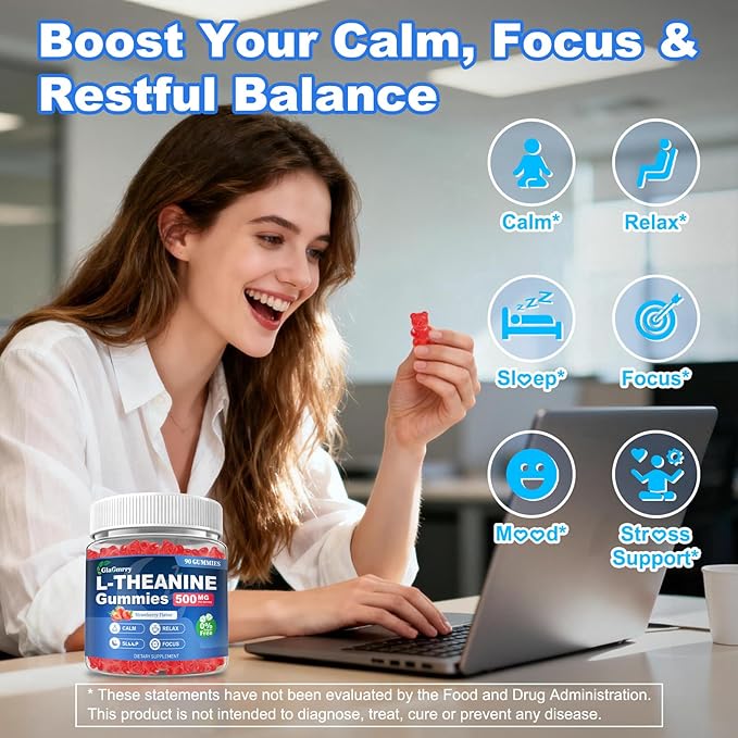 180 Count | L Theanine Gummies, L Theanine Supplement for Adults & Kids, w/Ashwagandha, Magnesium, GABA & 5-HTP, Sugar Free Liposomal Formula for Calm Relax zzZ M♡♡d & Focus, Vegan