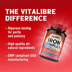 Iron Supplement for Women & Men, with Vitamins C, B6, B12 & Folate for Iron Deficiency, Blood Building & Energy Support, Stomach Friendly, Better Absorption, Non-GMO, No Gluten, 180 Vegan Caps