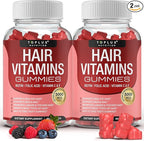 Hair Vitamins Gummies Supplement – Faster Hair Growth Gummy 5000mcg Biotin, Folic Acid, Vitamin C & E, Support Stronger & Thicker Hair, Skin, Nails, Non-GMO, for Men Women, 60 Berry Flavored Gummies