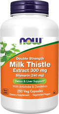NOW Foods Supplements, Silymarin Milk Thistle Extract 300 mg with Artichoke and Dandelion, Double Strength, Supports Liver Function*, 250 Veg Capsules (1)