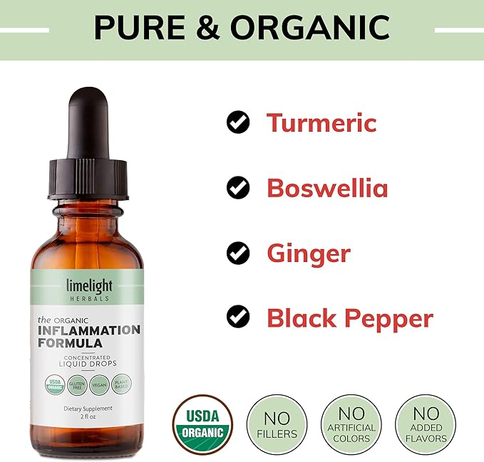 Organic Inflammation Formula Advanced Liquid Drops – Turmeric, Ginger, Boswellia & Black Pepper – Whole-Body Wellness & Inflammatory Support, Joint & Mobility Support – Vegan, Non-GMO – 60 Servings