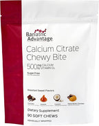 Bariatric Advantage Calcium Citrate Chewy Bites 500 mg - Highly Absorbable & Digestible - Vitamin D3 - Easily Chewable Calcium Supplement - Assorted Sweet Flavor - 90 Count