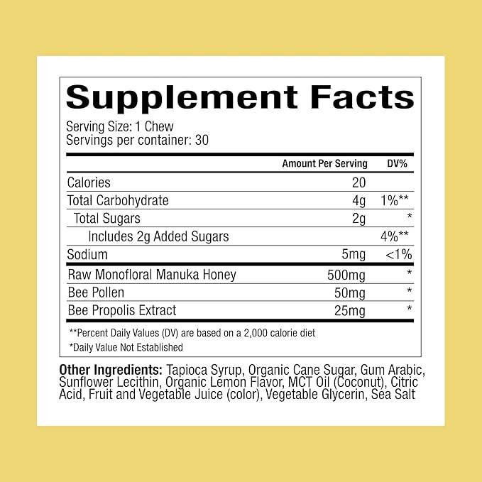 Plant People WonderBee Superfood Manuka Honey Chews – Daily Wellness & Energy Support – Bee Pollen & Propolis – Gluten-Free Supplement (30 Count)