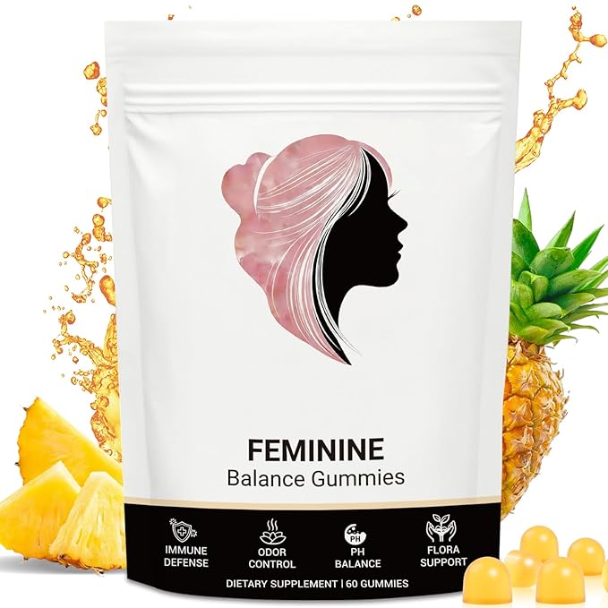 Premium Feminine Balance Gummies for Women, Natural Support for Feminine Wellness, Hawaiian Pineapple Flavor, Contains Probiotic Formula, Maintain Female pH Balance, 60 Gummies