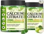 Calcium Citrate 1200mg Supplement with Vitamin D3 Gummies for Women & Men - Chewable Calcium Magnesium Zinc D3 K2 Supplement for Bone & Teeth Support, Vegan, Apple Flavor - 60 Gummies (2Pack)