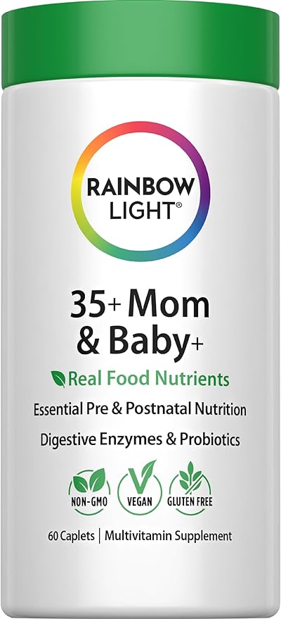 Rainbow Light 35+ Mom & Baby + Multivitamin | 60 Caplets | Prenatal and Postnatal Nutrition | Real Food Nutrients, Digestive Enzymes & Probiotics | Essential Vitamins and Minerals for Women