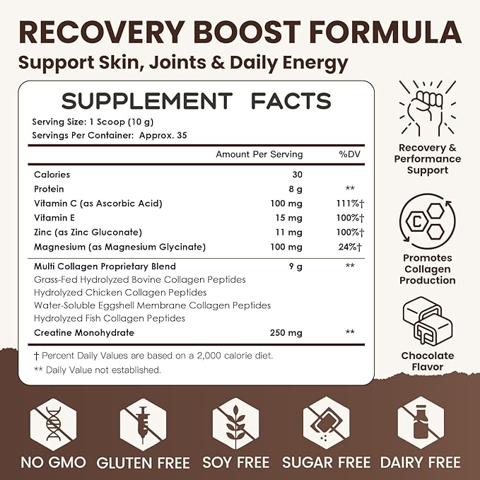 NATURE TARGET Chocolate Collagen Peptides Powder - Multi Collagen for Women with Vitamin C & Creatine, Supports Skin, Hair, Nails & Joint Health - Type I, II, III, V & X, Gluten Free, 35 Servings