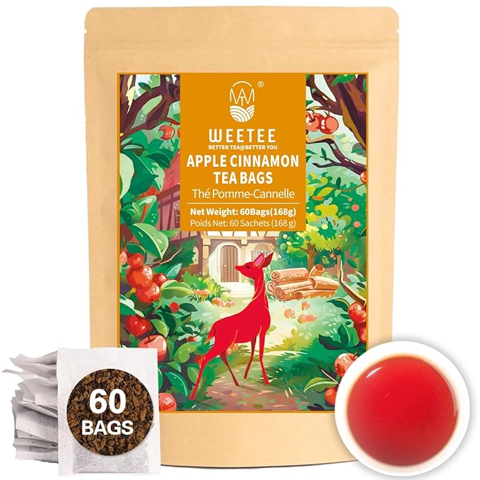 WT WEETEE Apple Cinnamon Herbal Tea Bags, 60 Count, Perfect Blend of Sweet Cinnamon, Tart Hibiscus, Natural Apple & Cinnamon Flavoring, Caffeine-free