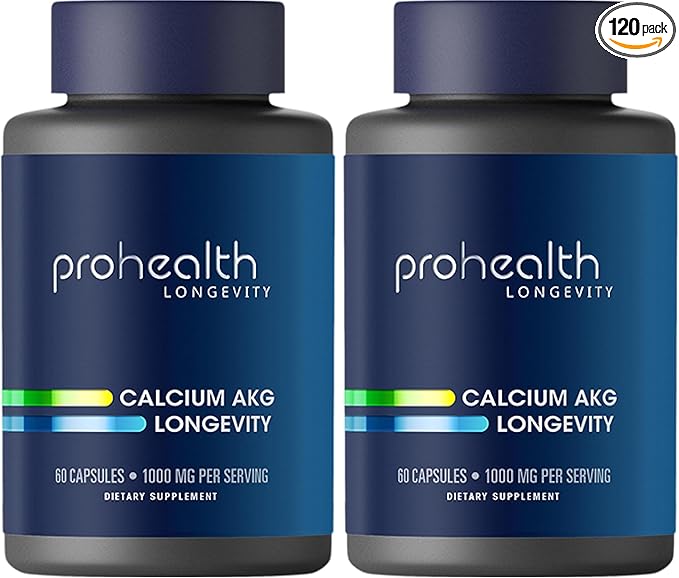 ProHealth, Ca AKG Supplement (Alpha Ketoglutarate) (1,000 mg per 2 Capsule Serving, 60 Capsules). Supports Metabolic Function and Healthy Aging Processes. (Pack of 2)