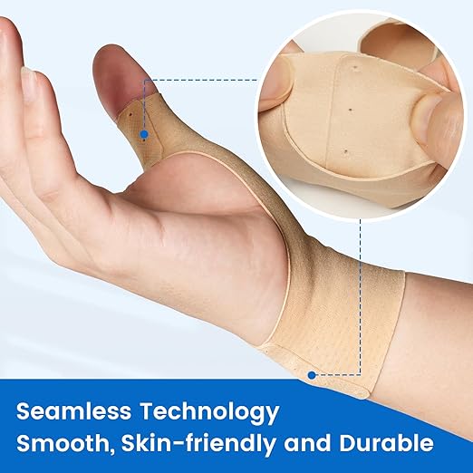 VELPEAU Thumb and Wrist Compression Sleeve for Tendonitis (Pack of 2), Seamless Technology, Gloves Wraps for Arthritis Pain Relief for Women & Men, Splint Liner, Fits Both Hands (Khaki, Long Version, S)