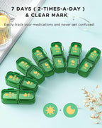 Pill Organizer 2 Times A Day, 7 Day Am Pm Pill Box - Acedada Weekly Pill Organizer with Separate Container, Portable Daily Medicine Planner Dispenser Case for Vitamin, Fish Oils, Supplements, Green