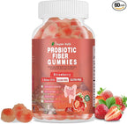 Probiotic Fiber Gummies for Adults, No Sugar Added Strawberry Flavor– 120 Billion CFUs –Vitamin C,Vitamin D–Digestive Health & Regularity Support(60 Count)