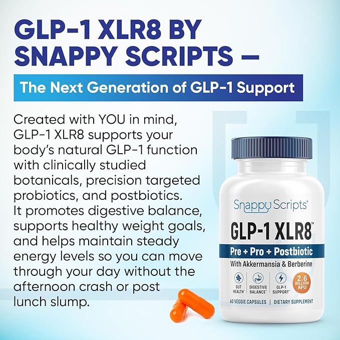GLP-1 XLR8 Supplement for Weight Loss, Digestion, Constipation, Bloating Relief with Akkermansia 2.6 Billion AFU Live Prebiotic Probiotic Postbiotic Gut Health + Berberine for Women Men 180 Capsules