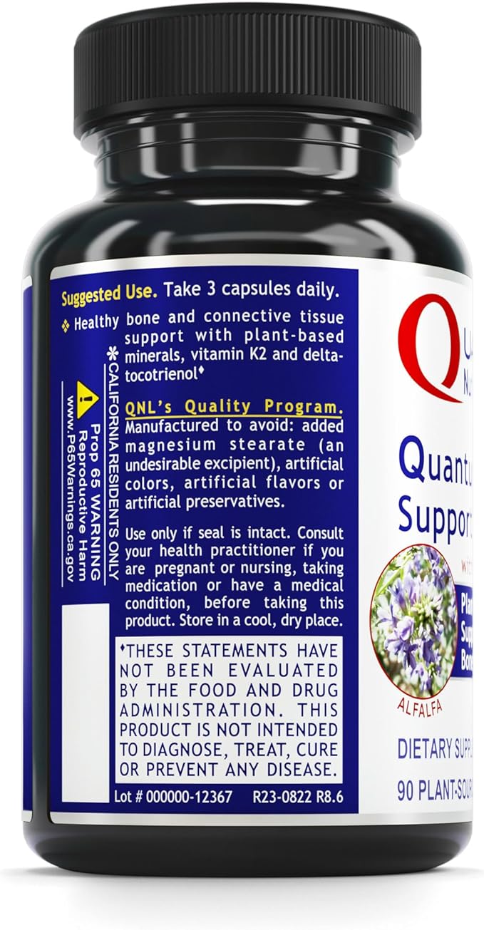 Quantum Nutrition Labs Quantum Bone Health - Bone Health Vitamins, Bone Strength Supplement for Women and Men, Organic Calcium Supplement with Fermented Vitamin K2, Bone Health Support - 90 Capsules