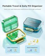 Small Pill Box, Acedada Travel Pill Case for Purse, Portable 7 Compartments Daily Pill Organizer, Compact Medicine Vitamin Container for Fish Oil & Supplements, Light Green