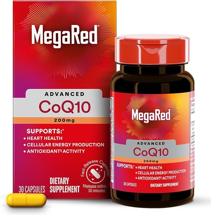 MegaRed Advanced CoQ10 Supplements- 200mg Per Serving, Powerful Antioxidant that Supports Cellular Energy Production and Protects Against Free Radicals*- 30 Coenzyme Q10 Capsules, 30 Servings