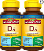 Nature Made Maximum Strength Vitamin D3 10000 IU (250 mcg), Dietary Supplement for Bone, Teeth, Muscle and Immune Health Support, 60 Softgels, 60 Day Supply - Pack of 2