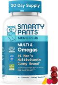 SmartyPants Men's Multivitamin Gummies with Omega 3 DHA/EPA, Methylfolate, Vitamin D3, C, B12, B6, A, K, Zinc, Raspberry Lemonade Flavor, 90 Count (30 Day Supply)