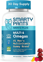 SmartyPants Men's Multivitamin Gummies with Omega 3 DHA/EPA, Methylfolate, Vitamin D3, C, B12, B6, A, K, Zinc, Raspberry Lemonade Flavor, 90 Count (30 Day Supply)