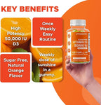 Vitamatic Sugar Free Vitamin D3 50,000 IU Weekly Supplement - 120 Pectin Based Gummies - Vitamin D Capsules for Bones, Teeth, and Immune Support (50000 IU)
