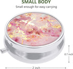 Nipichsha Pill Box, Small Pill Case for Purse & Pocket, Cute Travel Medicine Organizer, Portable Medicine Container Holder to Hold Vitamins, Medication, Fish Oil & Supplement, Gold Pink Marble