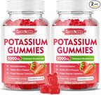 2 Pack Potassium Gummies 1000mg, Potassium Bicarbonate Supplement for Adults & Kids, Potassium Supplement for Electrolyte Balance & Muscle Heath, Sugar-Free, Strawberry Flavor, 120 Count