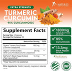Turmeric Curcumin Supplement - 1800mg Organic Turmeric Per Serving - 95% Curcuminoids & BioPerine Black Pepper Extract for Best Absorption - Natural Vegan Joint Support, Bottled in USA - 360 Capsules
