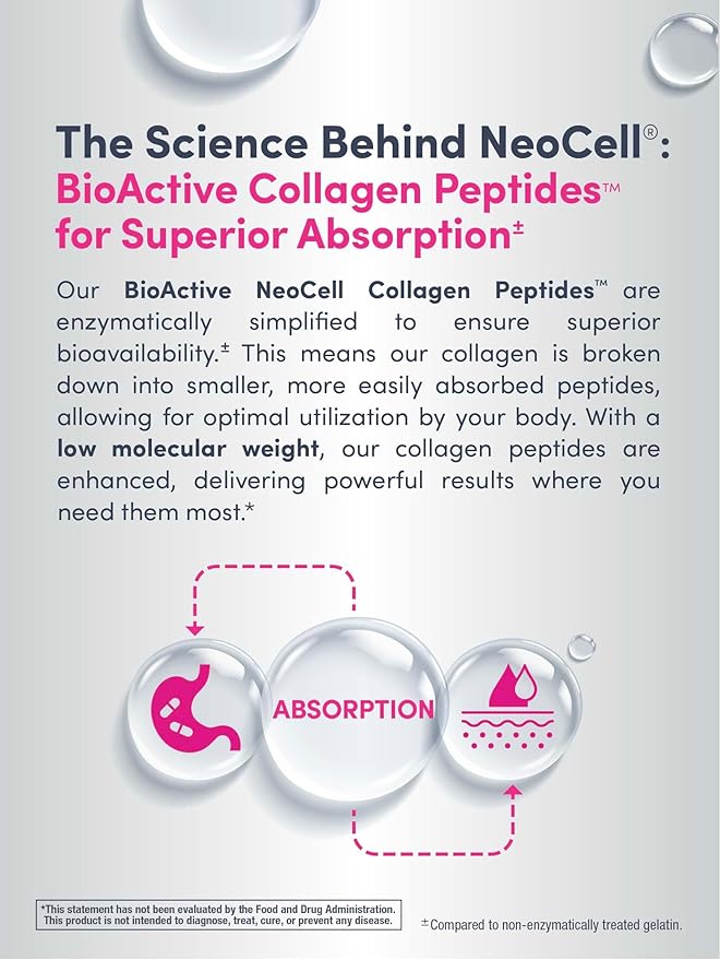 NeoCell Collagen Peptides Powder | 6.9 oz | Unflavored Supplement | with Vitamin C and Hyaluronic Acid | Advanced Formula | Hair, Skin, & Nails | for Women and Men